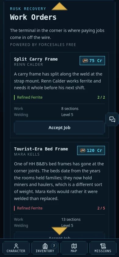 Work Order board on a phone with an Accept Job button
